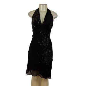 BCBGMAXAZRIA Black Halter Embellished Cocktail Dress Evening Wear Sz 4